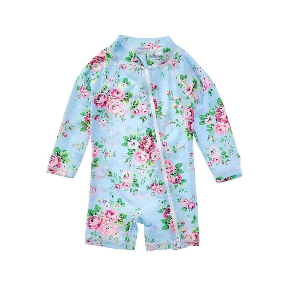 Flap Happy Girls  Blue Country Floral Romper, Blue